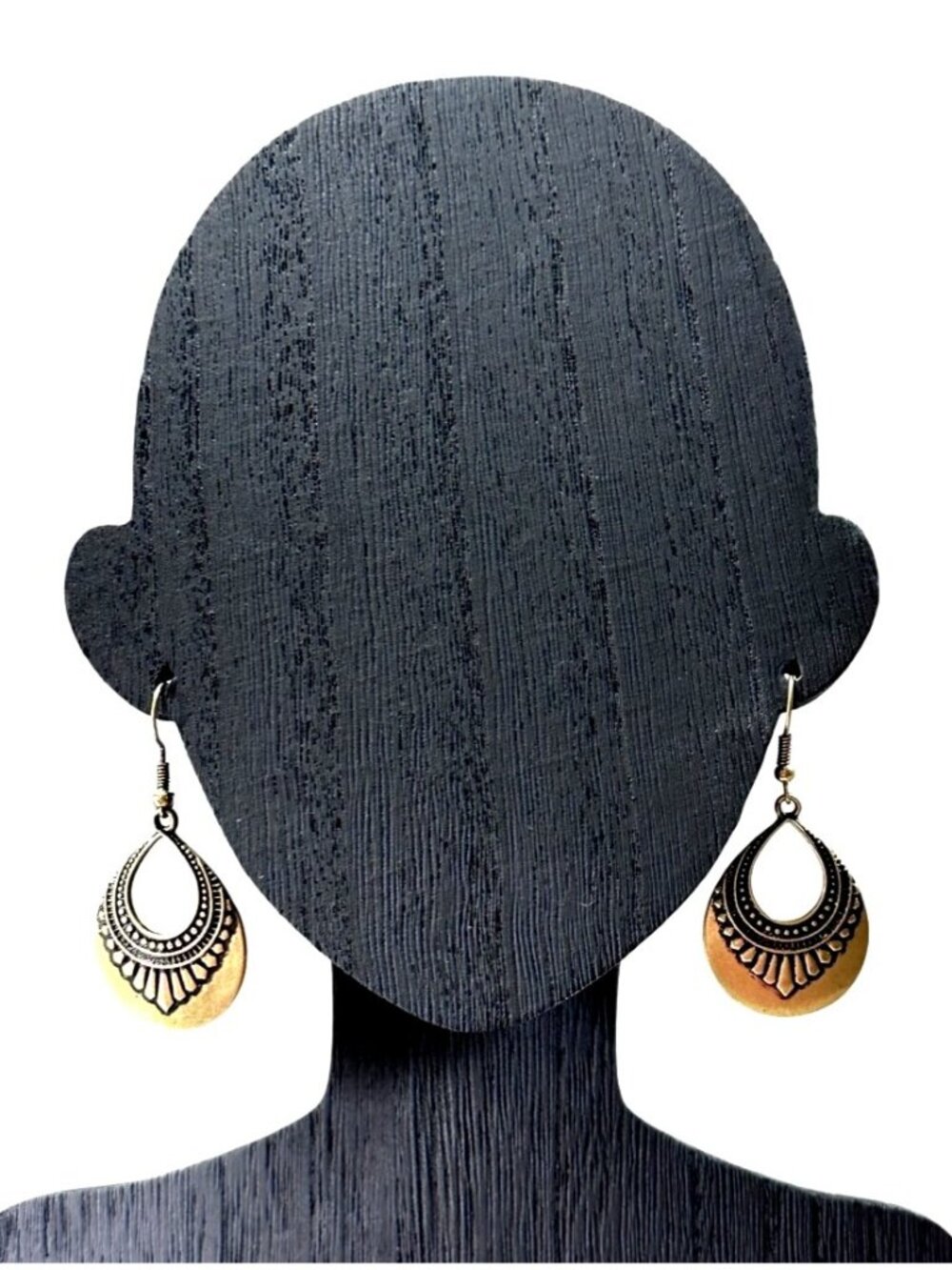 Boho Teardrop Dangle Earrings With Engraved Detailing Brass Tones NWOT Womens